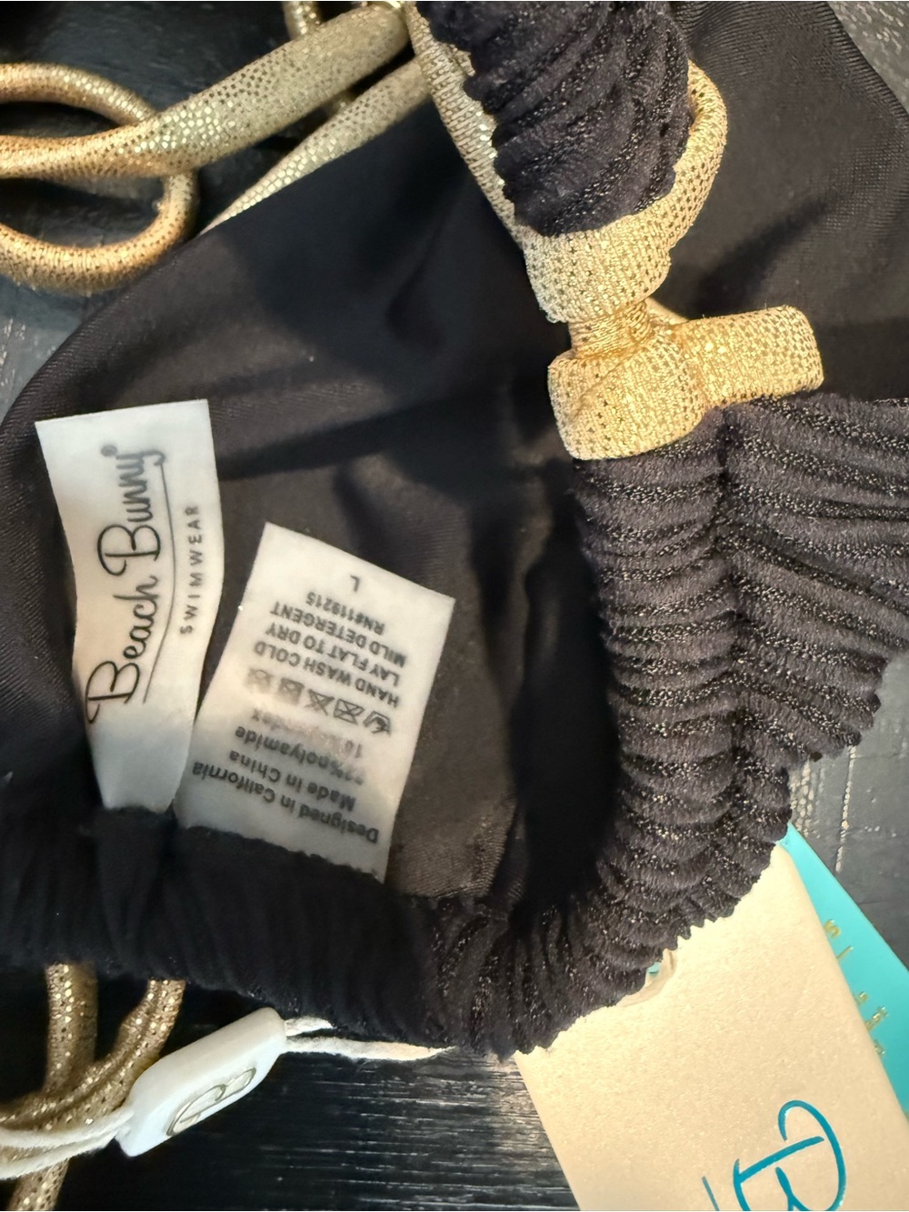 Beach bunny Gold-Trim Black Triangle Bikini Top - Picture 10 of 10